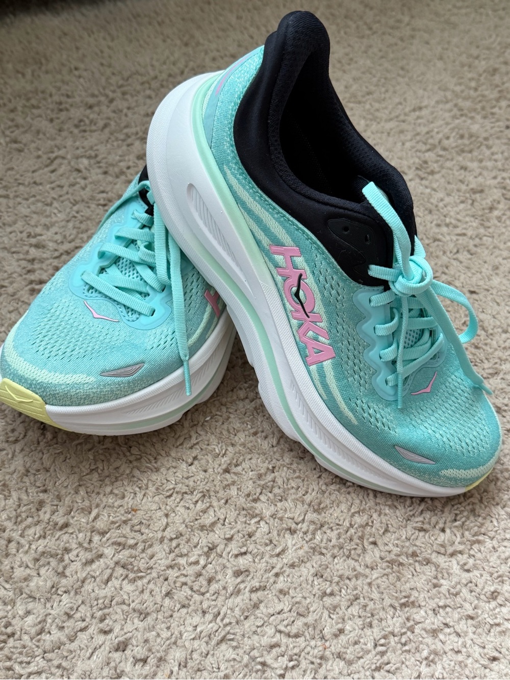 NEW Hoka One One Women's Mint Teal Running Shoes with Pink Logo